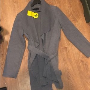 Grey Cardigan Blazer Tied Waist
